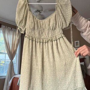 Altar'd State Sage Pink Floral Puff Sleeve Mini Dress